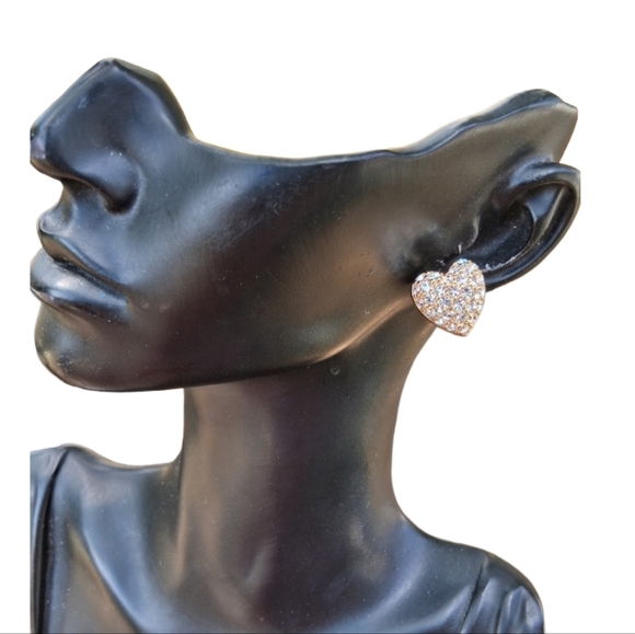 Authentic Swarovski Pave Crystal Heart Stud Earrings - Picture 2 of 6